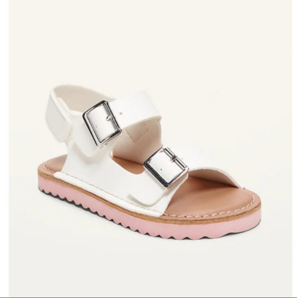 NEW Old Navy Toddler Faux-Leather Double-Buckle Sandals white pink tan size 8